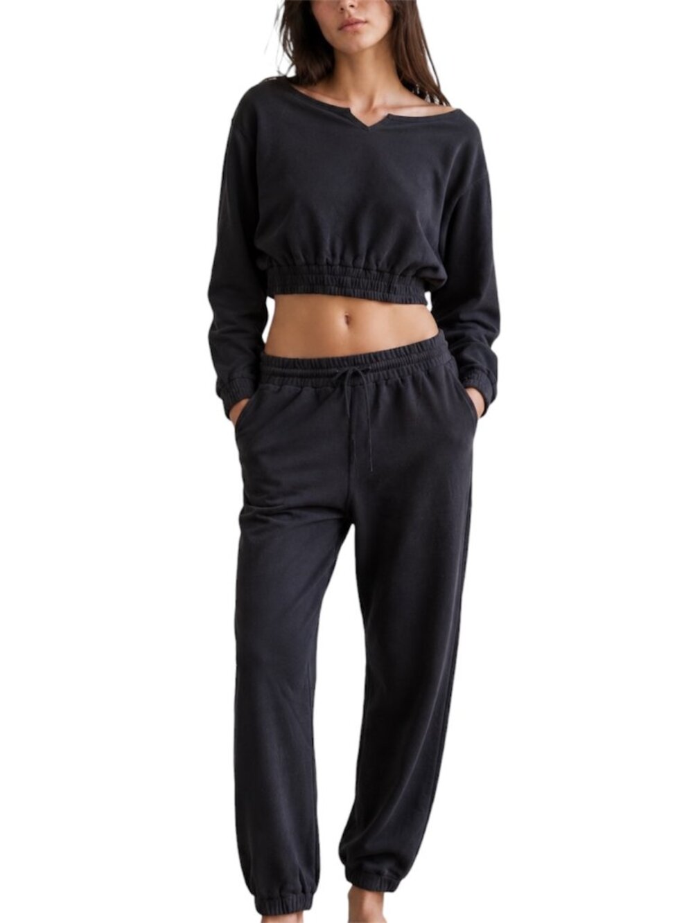 Size S Forever 21 Black Cropped Sweatshirt & Jogger Set